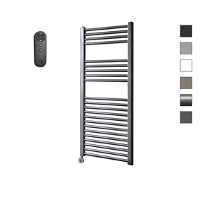 Sanicare HVS elektrische radiator 45x112cm gunmetal met afstandsbediening en thermostaat chroom linksonder