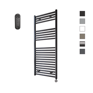Sanicare HVS elektrische radiator 45x112cm zwart met afstandsbediening en thermostaat chroom rechtsonder