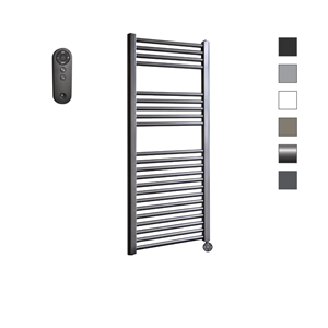 Sanicare HVS elektrische radiator 45x112cm gunmetal met afstandsbediening en thermostaat zwart rechtsonder