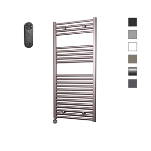 Sanicare HVS elektrische radiator 45x112cm inox-look met afstandsbediening en thermostaat zwart linksonder