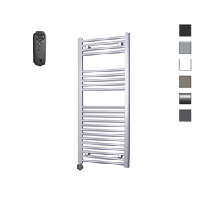 Sanicare HVS elektrische radiator 45x112cm zilvergrijs met afstandsbediening en thermostaat zwart linksonder