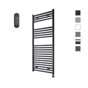 Sanicare HVS elektrische radiator 45x112cm zwart mat met afstandsbediening en thermostaat zwart rechtsonder