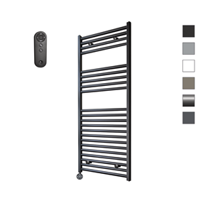 Sanicare HVS elektrische radiator 45x112cm zwart mat met afstandsbediening en thermostaat zwart linksonder