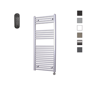 Sanicare HVS elektrische radiator 60x112cm zilvergrijs met afstandsbediening en thermostaat chroom rechtsonder
