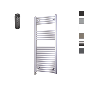 Sanicare HVS elektrische radiator 60x112cm zilvergrijs met afstandsbediening en thermostaat chroom linksonder