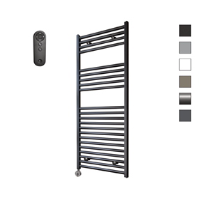 Sanicare HVS elektrische radiator 60x112cm zwart mat met afstandsbediening en thermostaat chroom linksonder
