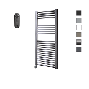 Sanicare HVS elektrische radiator 60x112cm gunmetal met afstandsbediening en thermostaat zwart linksonder