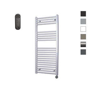 Sanicare HVS elektrische radiator 60x112cm zilvergrijs met afstandsbediening en thermostaat zwart rechtsonder