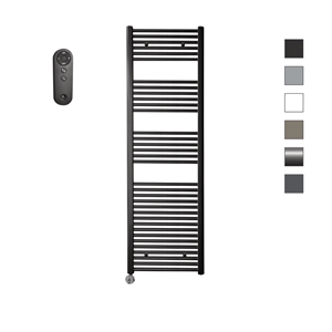 Sanicare HVS elektrische radiator 45x172cm zwart mat met afstandsbediening en thermostaat chroom linksonder