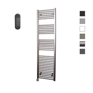 Sanicare HVS elektrische radiator 45x172cm inox-look met afstandsbediening en thermostaat zwart linksonder