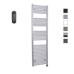 Sanicare HVS elektrische radiator 45x172cm zilvergrijs met afstandsbediening en thermostaat zwart rechtsonder