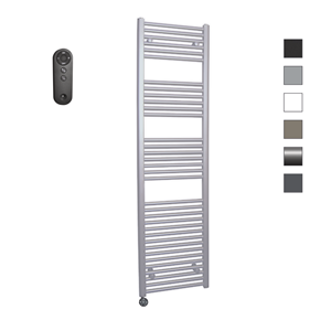 Sanicare HVS elektrische radiator 45x172cm zilvergrijs met afstandsbediening en thermostaat zwart linksonder