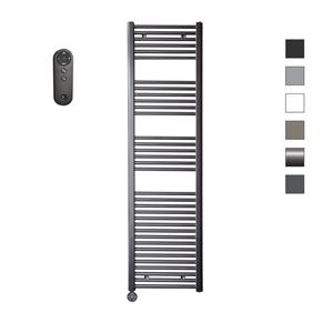Sanicare HVS elektrische radiator 60x172cm gunmetal met afstandsbediening en thermostaat zwart linksonder