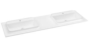 Sapho Brahea dubbele wastafel 160x50cm solid surface wit mat met smalle rand en kraangat