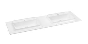 Sapho Brahea dubbele wastafel 160x50cm solid surface wit mat met brede rand en kraangat