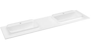 Sapho Brahea dubbele wastafel 170x50cm solid surface wit mat met smalle rand en kraangat