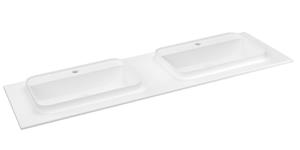 Sapho Brahea dubbele wastafel 150x50cm solid surface wit mat met smalle rand en kraangat