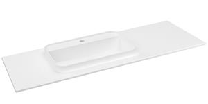 Sapho Brahea wastafel 130x50cm solid surface wit mat met brede rand en kraangat links