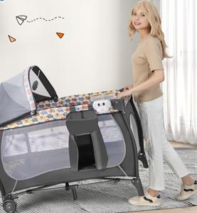 Costway 5-In-1 Babybed Draagbaar Bijzetbed Reisbed met Opvouwbare Matras Luiertafel Baldakijn Draagtas voor Baby's tot 36 Maanden (Kleurrijk)
