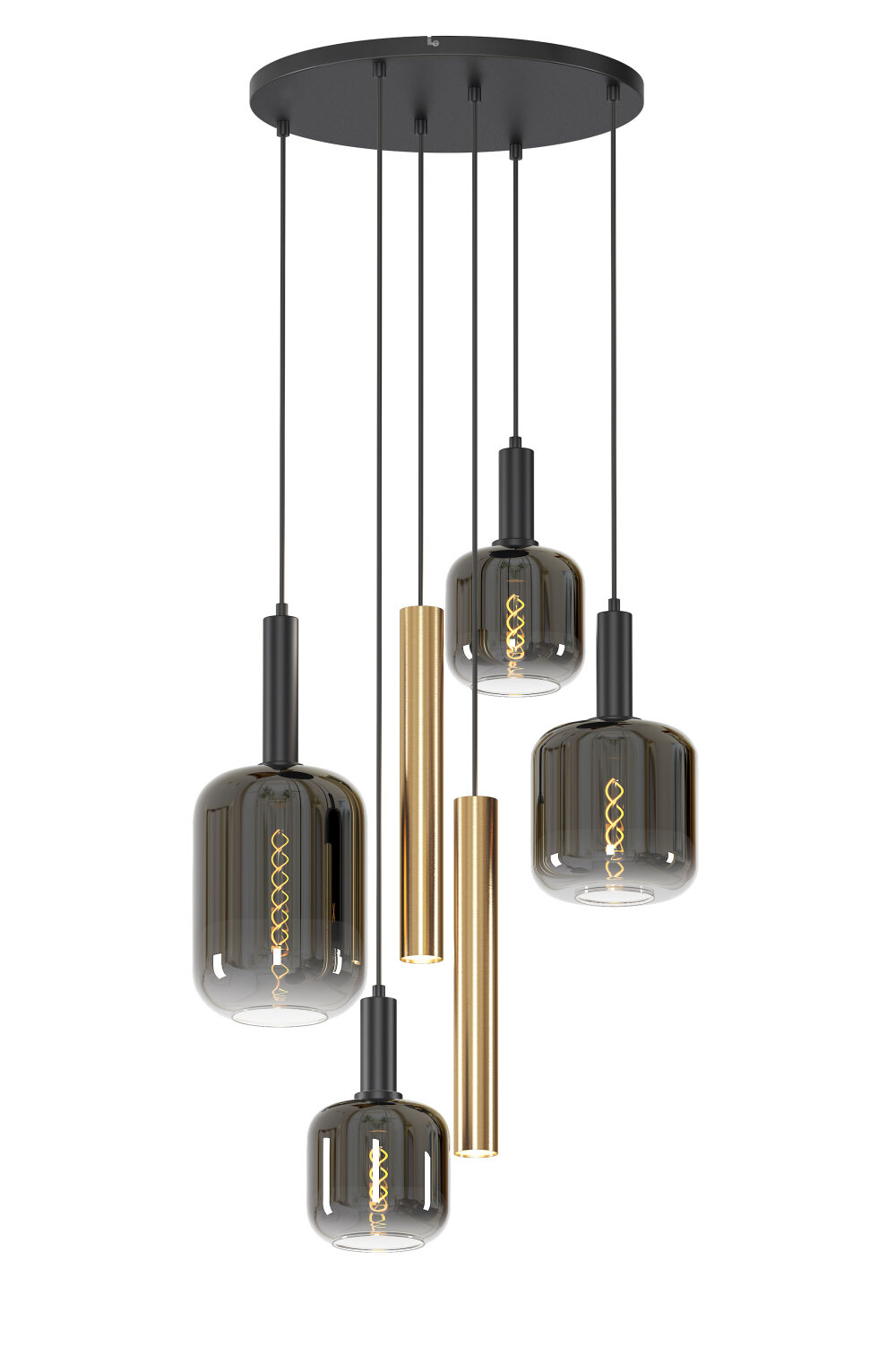 Lucide Pendelleuchte Joanet in Kaffee und Rauchglas 4x E27 2x GU10