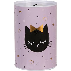 Clayre & Eef Spaarpot Kat Roze Metaal Ø 10x15cm