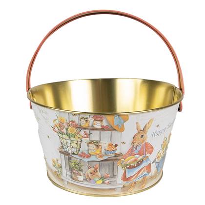 Clayre & Eef Decoratie Mand Ø 19x10 cm Wit Aluminium Konijn Emmer