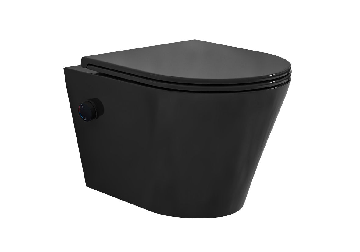 <QuerySet [<AttributeOption: Wiesbaden>]> Hangend toilet Vesta mat zwart met bidetkraan en Shade zitting koud water