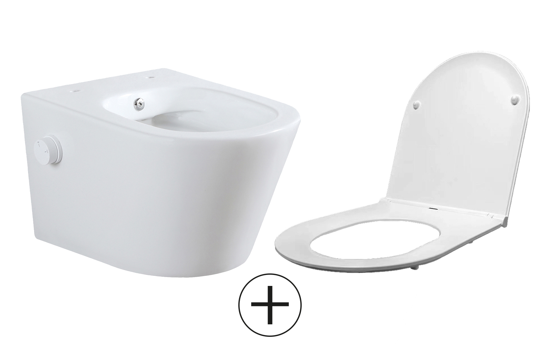 <QuerySet [<AttributeOption: Wiesbaden>]> Wandcloset Vesta rimless met bidet koud water en toiletzitting mat wit