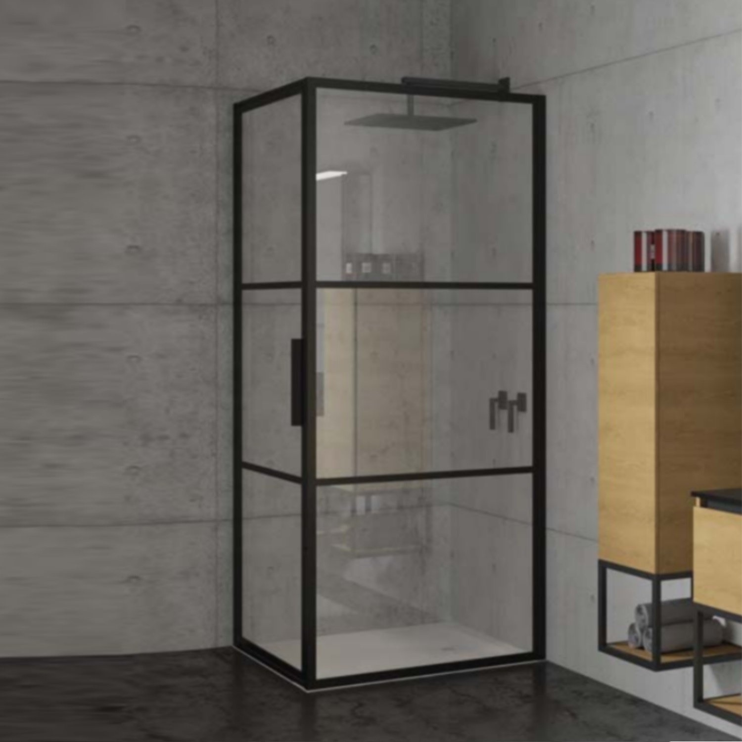 Riho Douchecabine  Grid met Klapdeur 90x80 cm 6 mm Helderglas Zwarte Profielen 