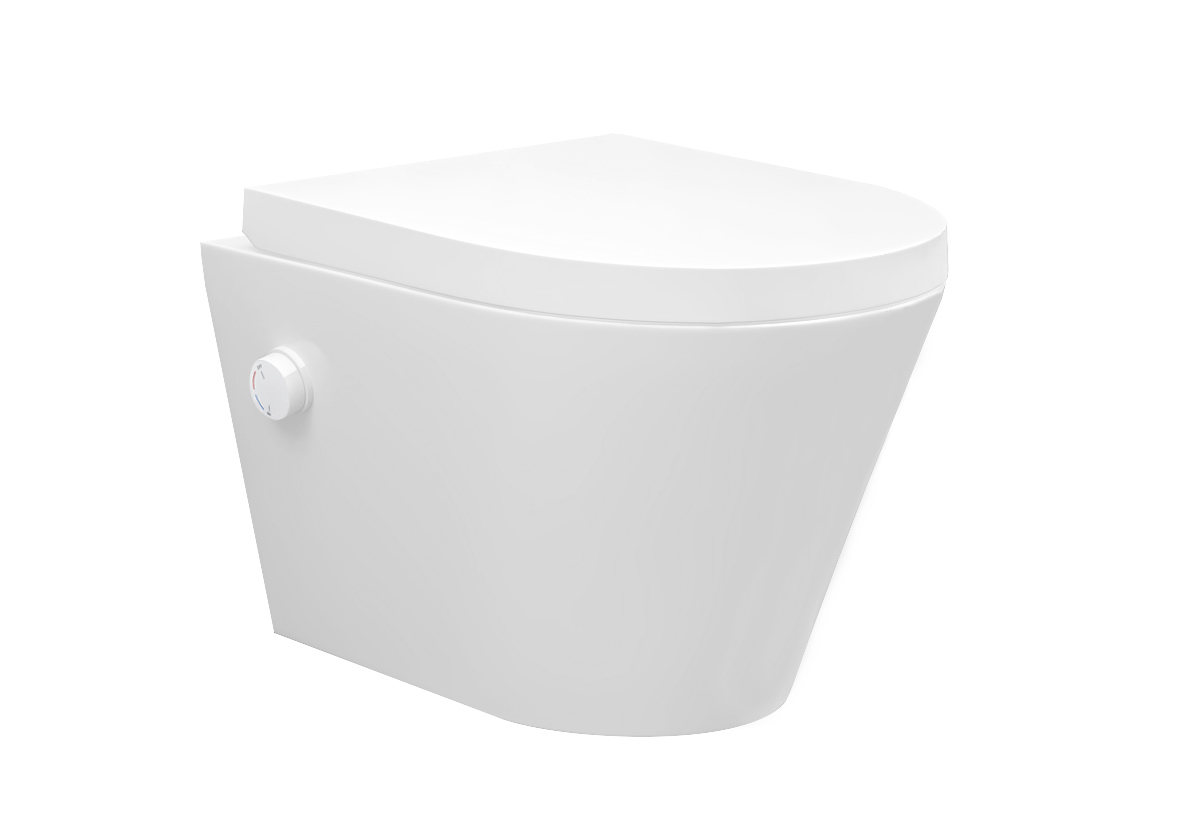 <QuerySet [<AttributeOption: Wiesbaden>]> Wandcloset Spoelrand loos met bidet koud warm mat wit