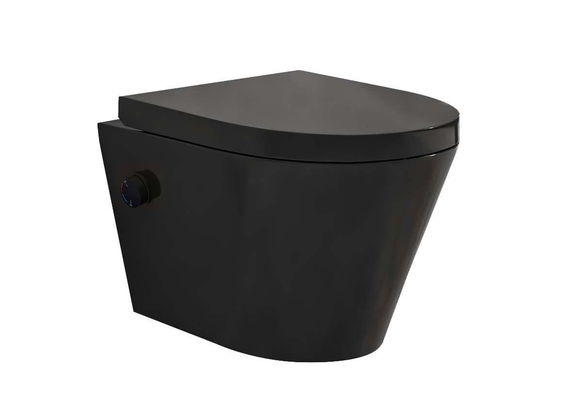 <QuerySet [<AttributeOption: Wiesbaden>]> Wandcloset Vesta met bidetsproeier warm koud mat zwart inclusief zitting
