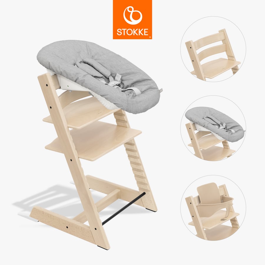 Stokke Tripp Trapp Kinderstoel naturel beuken incl. Newborn Set™ Grijs en BabySet V2 naturel