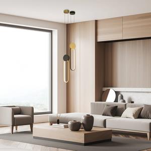 Zambelis LED-Pendelleuchte 23101, golden, schwarzer Ring, Aluminium