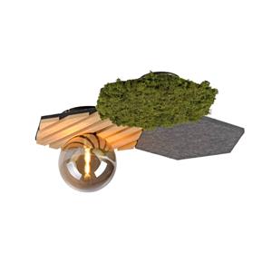 JUST LIGHT. Groene Hex plafondlamp, ijzer, hout, mos