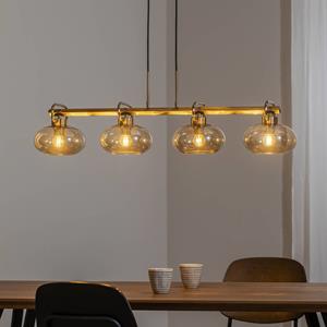 Lucea H&auml;ngeleuchte Rolan, messingfarben, L&auml;nge 94 cm, 4-flg., Glas