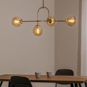 Lucea H&auml;ngeleuchte Portemo, messing, L&auml;nge 109 cm, 4-flammig, Glas