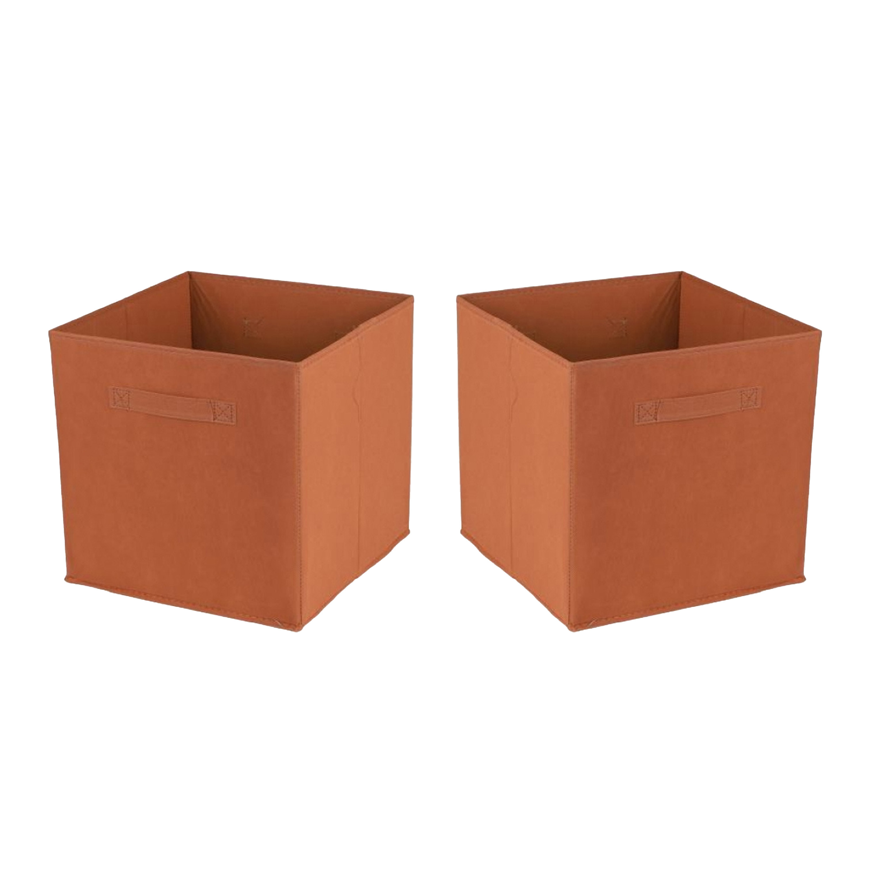 Urban Living Opbergmand/kastmand Square Box - 2x - karton/kunststof - 29 liter - oranje - 31 x 31 x 31 cm -