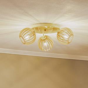 Argon Deckenlampe Paz wei&szlig; mit Holzlamellen-Kugeln 3fl.