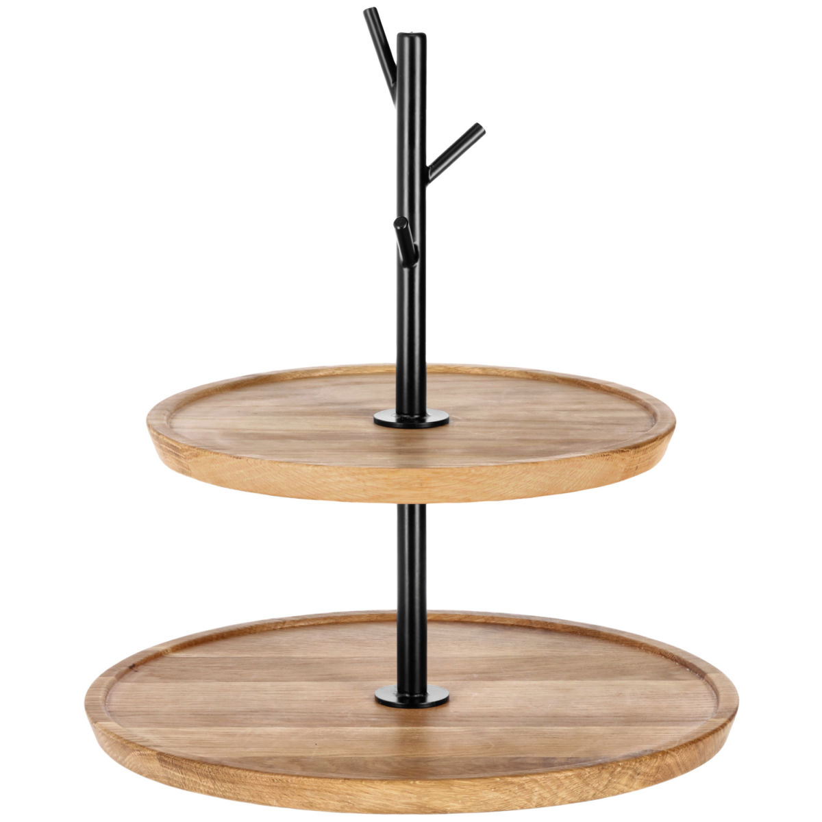 Vega Etagère Cornu 2-etages zonder poten; 34.8x32 cm (ØxH); eiken/zwart; rond
