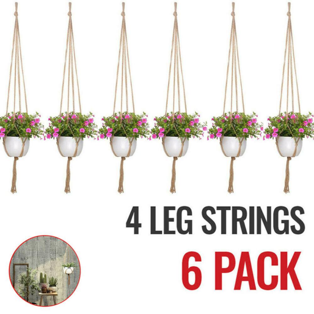 Home&Horticulture 6x Macramé plantenhanger Vintage touwmand buiten pothouder bloemenpartij