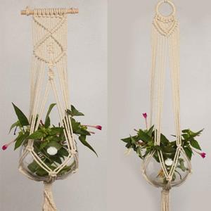HOMEKA Hangende pannenlap Plant Planter Mandhanger Katoenen touw Macrame Gevlochten Ambacht B