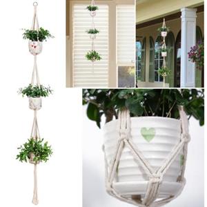 HOMEKA 3 lagen handgeweven planten bloemen pot hangende mand houder netto tuindecoratie