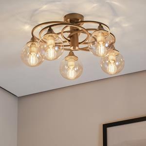 Avonni Deckenlampe Binah amber/antikgold 5-flg. &Oslash; 60 cm Glas/Metall