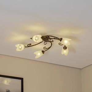 ONLI Deckenleuchte Odino, f&uuml;nfflammig, bronzefarben, Metall, Glas