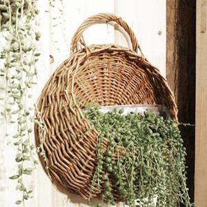 HOMEKA 1 set bloemenmand handgemaakt weven multifunctioneel rotan muurhek hangende potplantenhouder voor tuin M