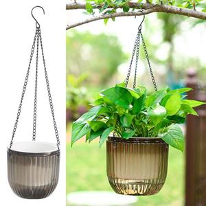 Amusedly 1 set hangende bloempot met ketting, transparante schaal, hangende zelfabsorberende waterplantpot, bloempot, tuinbenodigdheden M transparant
