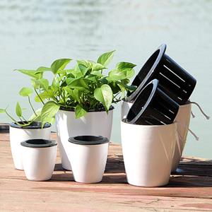 Gouhuo Luie bloempot Automatische wateropname Plastic pot Groene plant Watercultuur 12x12x13cm wit