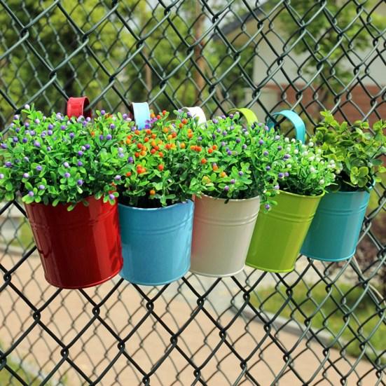 Taoxihao Metalen ijzeren hangende bloempot container huis balkon tuin plantenbak vat decor roze