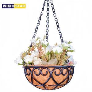 WIKHOSTAR Creatieve hangende ronde kokosnoot hangende bloempot ijzeren ketting plantenbakken mand groene plant Chlorophytum huisdecoratie 19cm