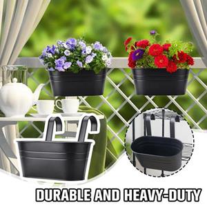 Corefit Metalen ijzeren hangende bloempot buitenbalkon rail emmer plantenbak met afneembare haak hek tuindecoratie voor kruiden groenten bloemen 1pc zwart